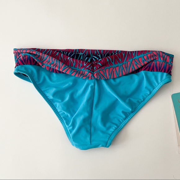 Sunsets Daybreak Turquoise Blue Fading Coral Ruching Bikini Bottoms NWT Small - Picture 3 of 10